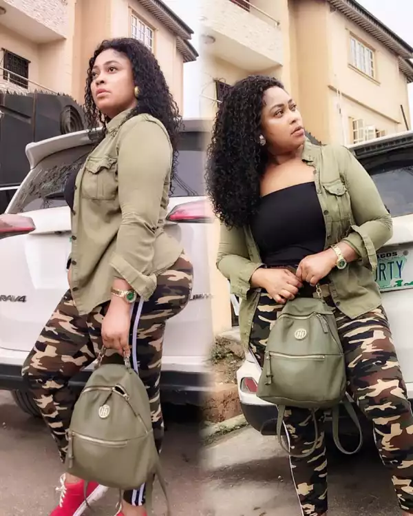 Actress Omo Butty Goes Makeup Free In Soldier Print Outfit